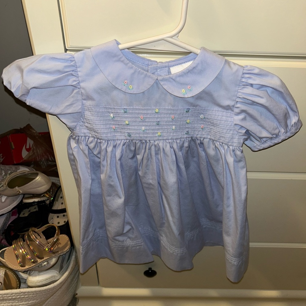 Light purple Kids smocked dress with Embroidered Details
